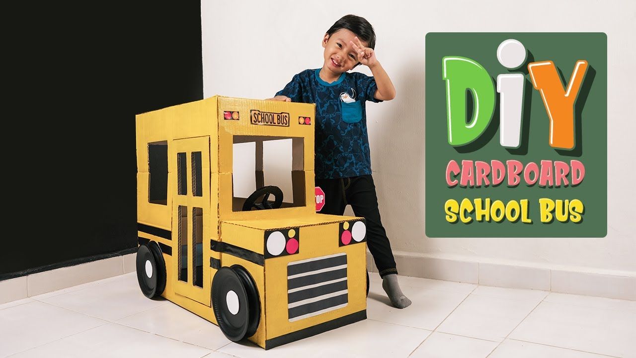 Cardboard Bus, Cardboard Crafts Diy, Homemade School, School Bus Party ...