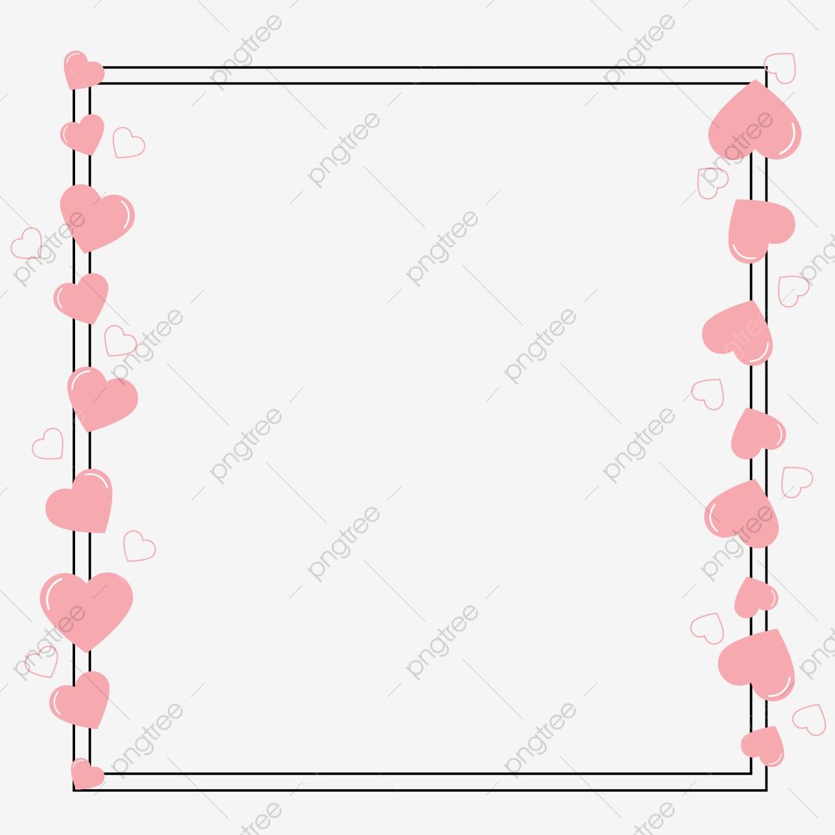 Black Thin Line Frame With Hearts, Frame, Card, Heart PNG and Vector ...