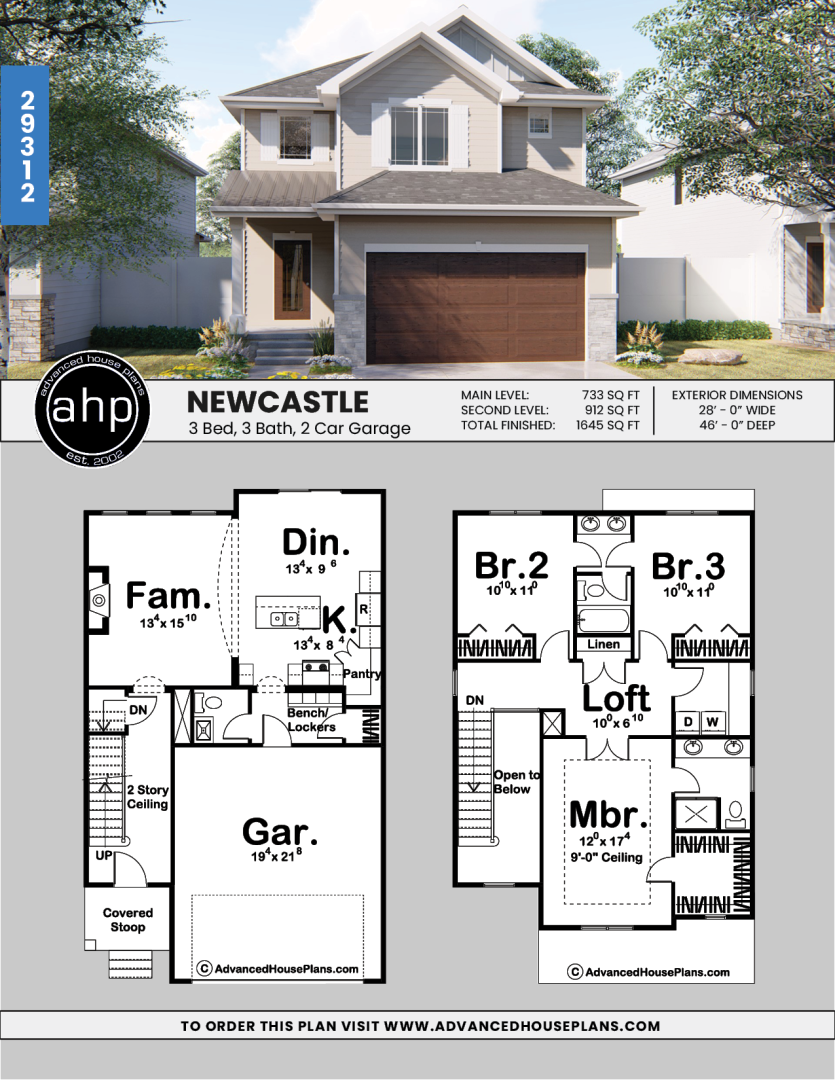 2 Story Traditional House Plan Newcastle Town house plans, Narrow