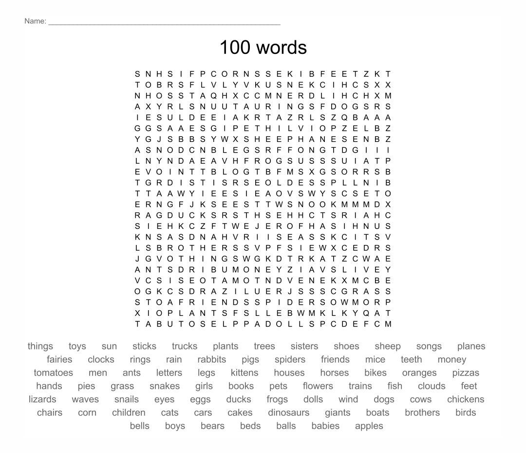 100 Word Search Printable | 100 words, Word find, Free printable word ...