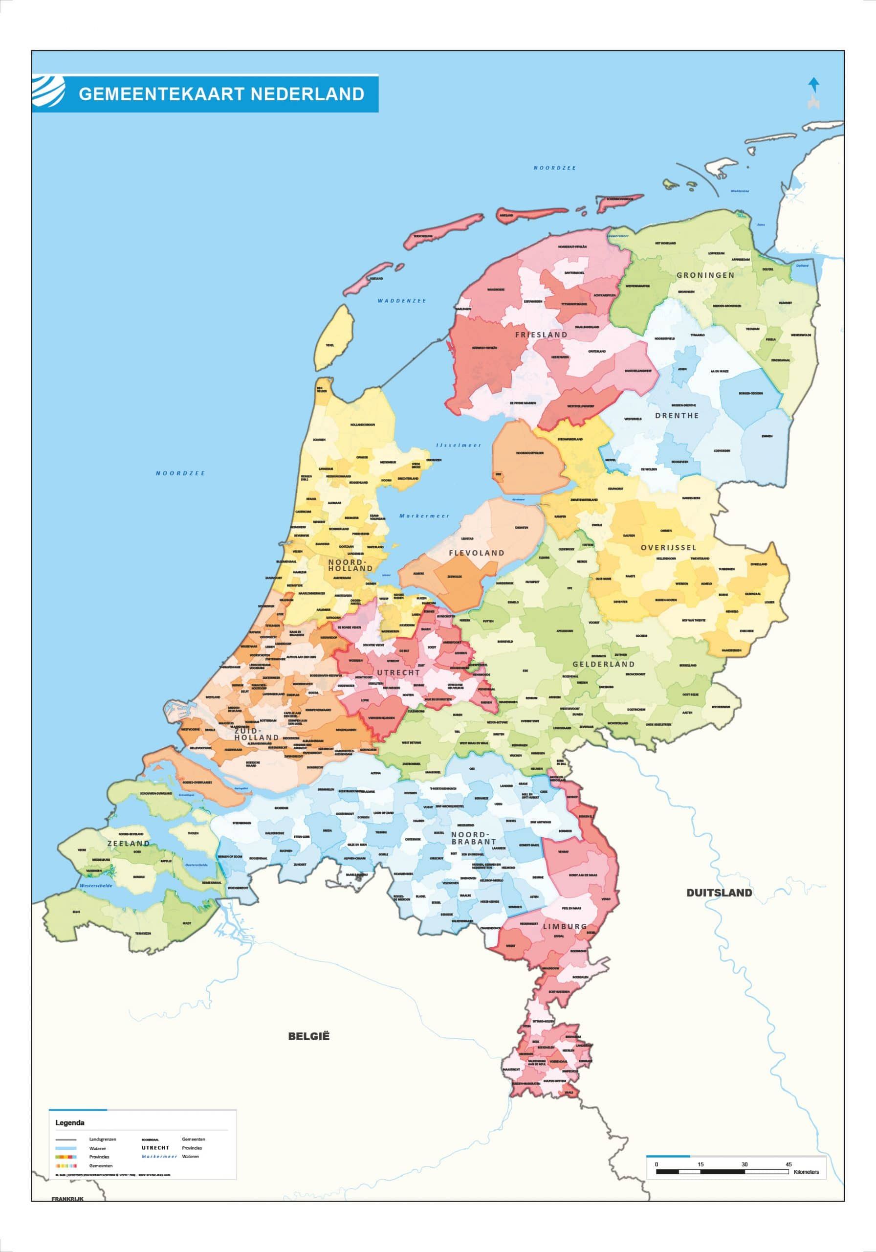 Kaart Met Gemeenten In Nederland - kaart