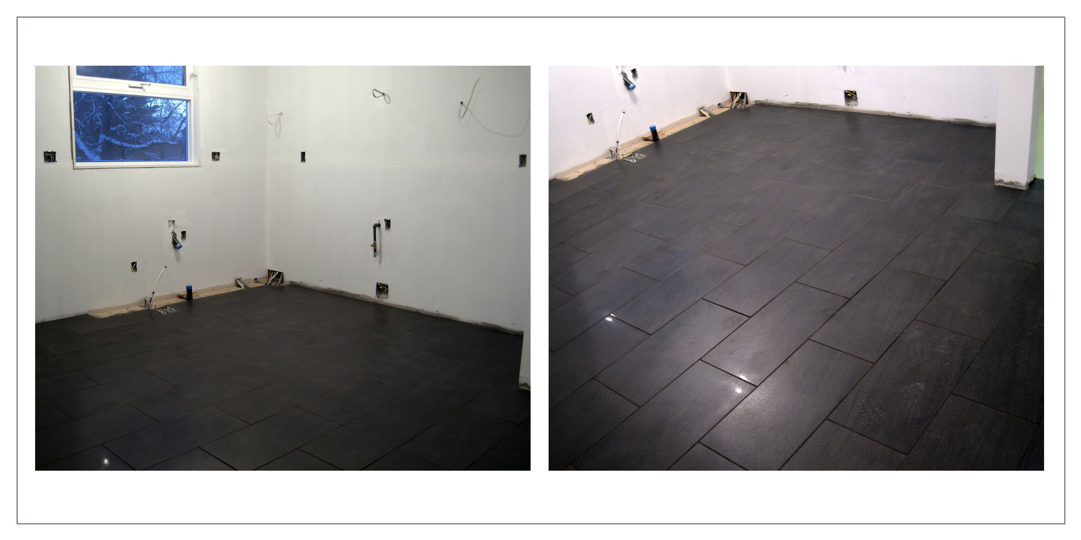 Dark Rectangular 12 X 24 Floor Tile INTERIORS Bathroom Remodel