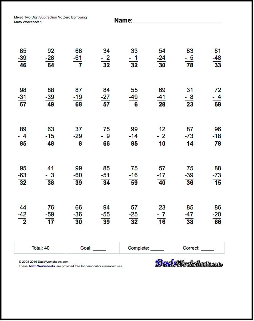 Borrowing Without Borrowing Across a Zero Subtraction Worksheet ...