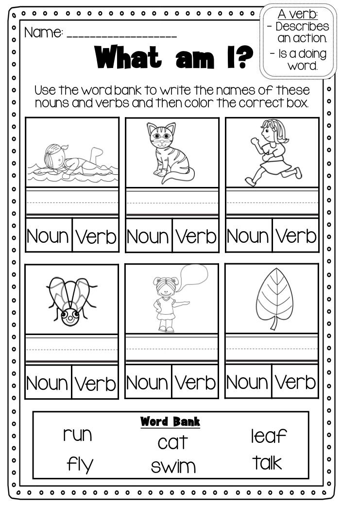 Free Worksheet Printable On Noun And Verbs