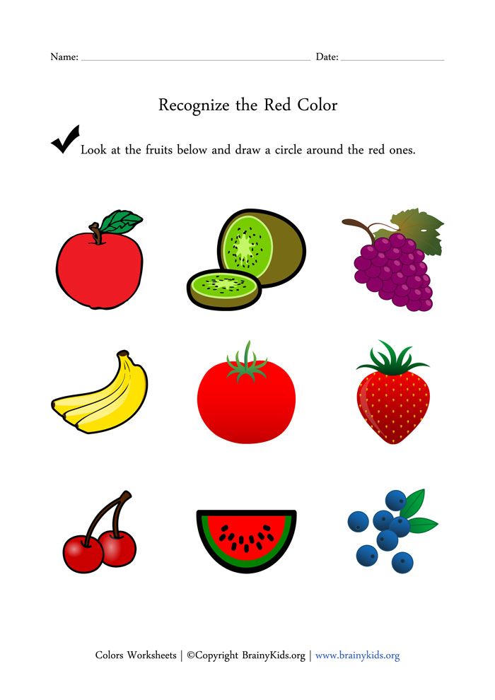 Recognize the Red Color Fruits Worksheet for Early Childhood