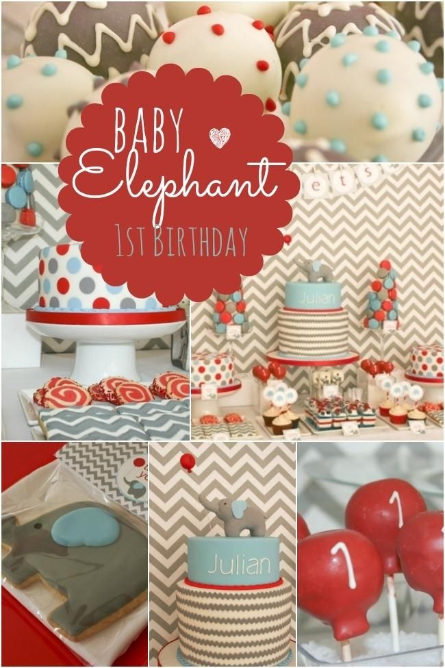 Baby Elephant Themed First Birthday Party | Elephant birthday party ...