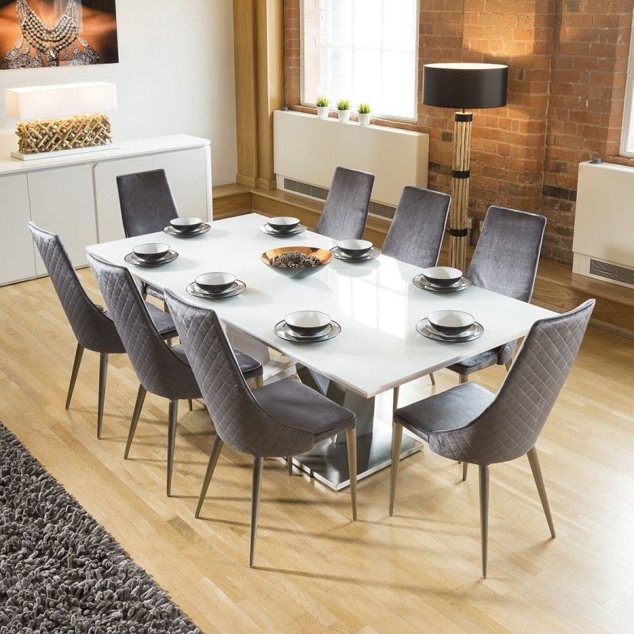 huge 8 seater dining set 2 4 white glass top table grey velvet chair marble chairs polywood and italian extendable