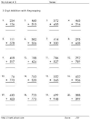 3-Digit Addition Worksheets for Teaching Advanced Math to Students ...