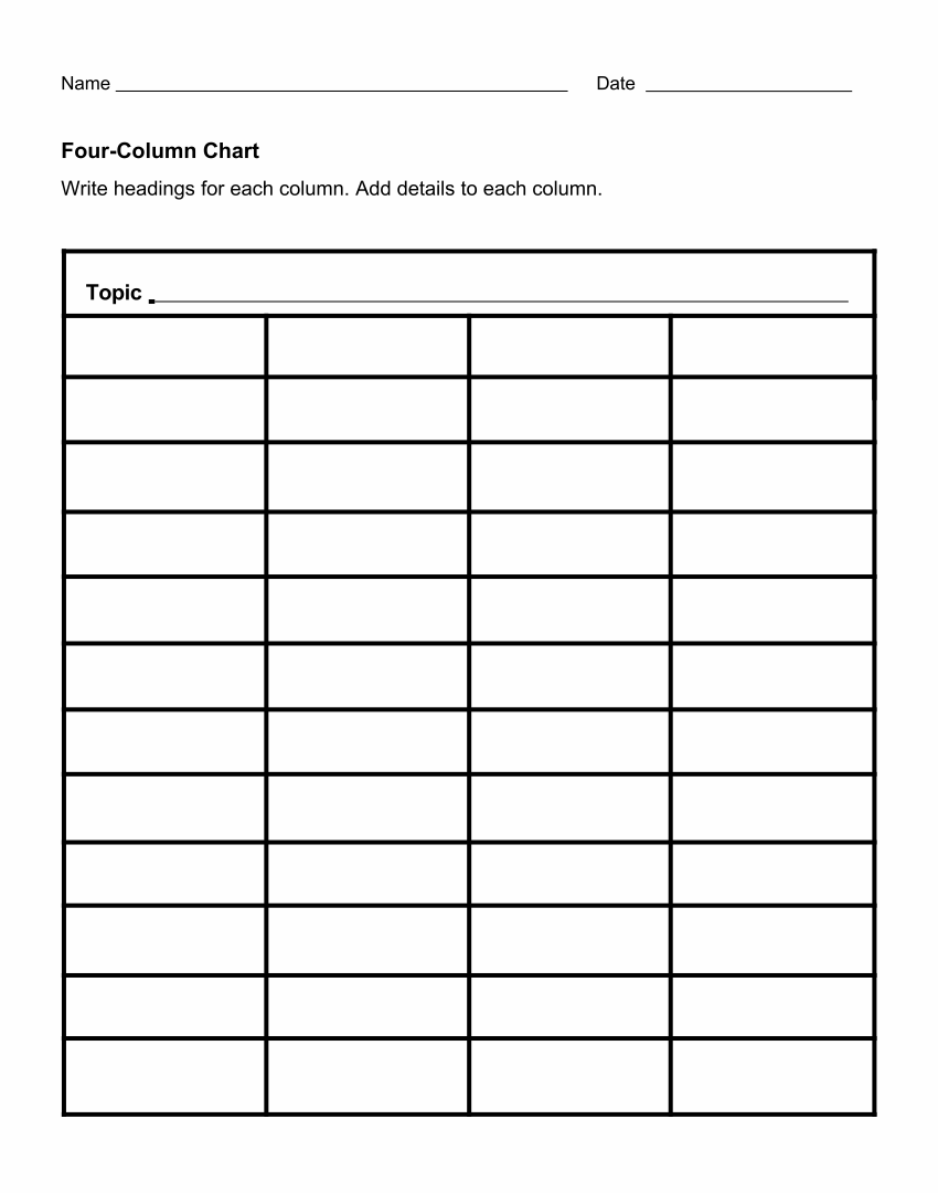 Printable 4 Column Chart Template - Customize and Print