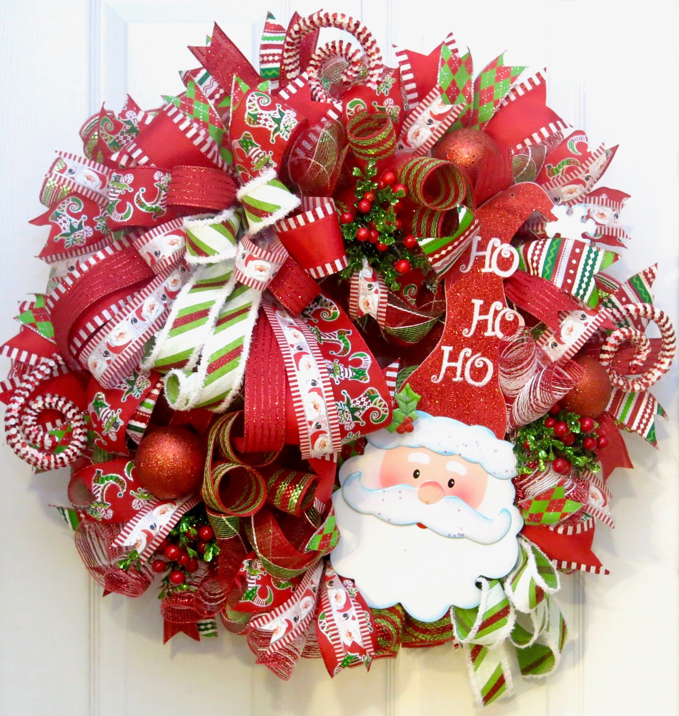 Christmas Wreaths for front door, Santa Claus Wreath, Deco Mesh ...