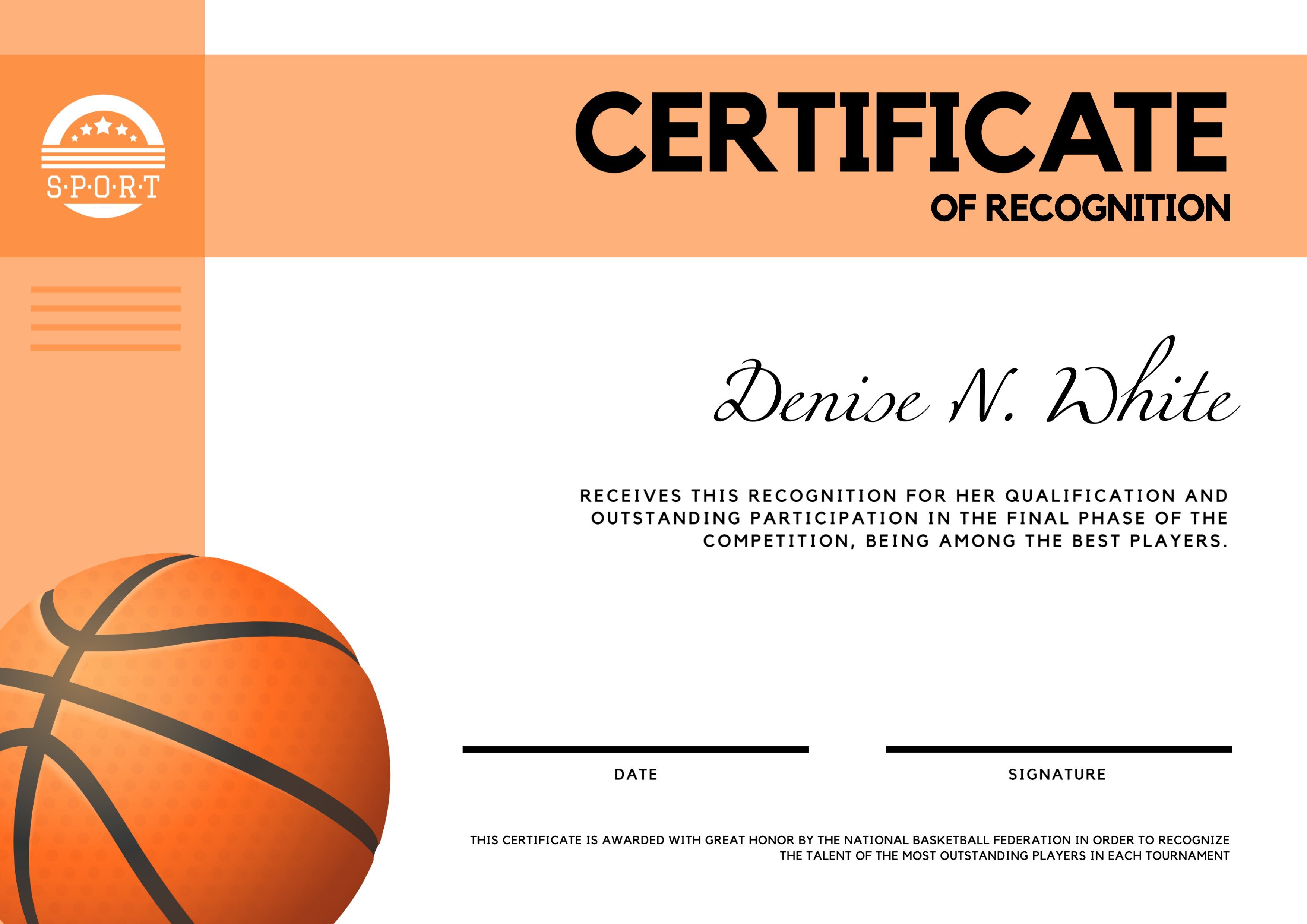 Basketball certificate of recognition to print | Certificate templates ...