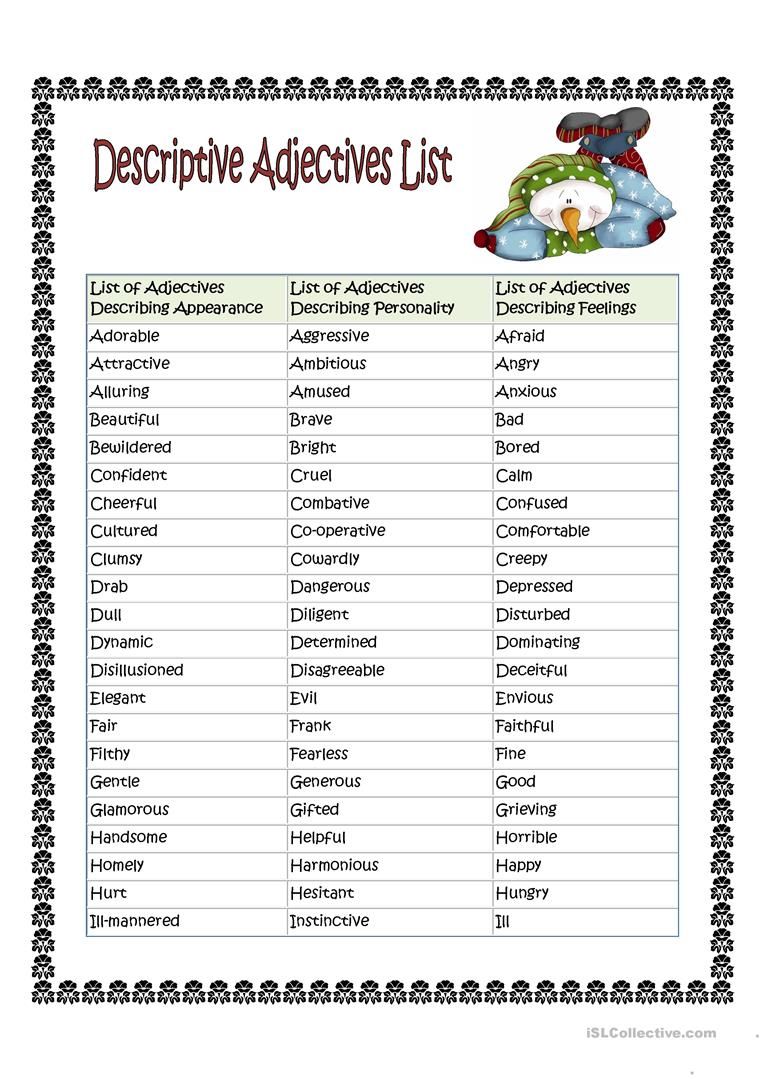 List of Adjectives Describing People - English ESL Worksheets for ...