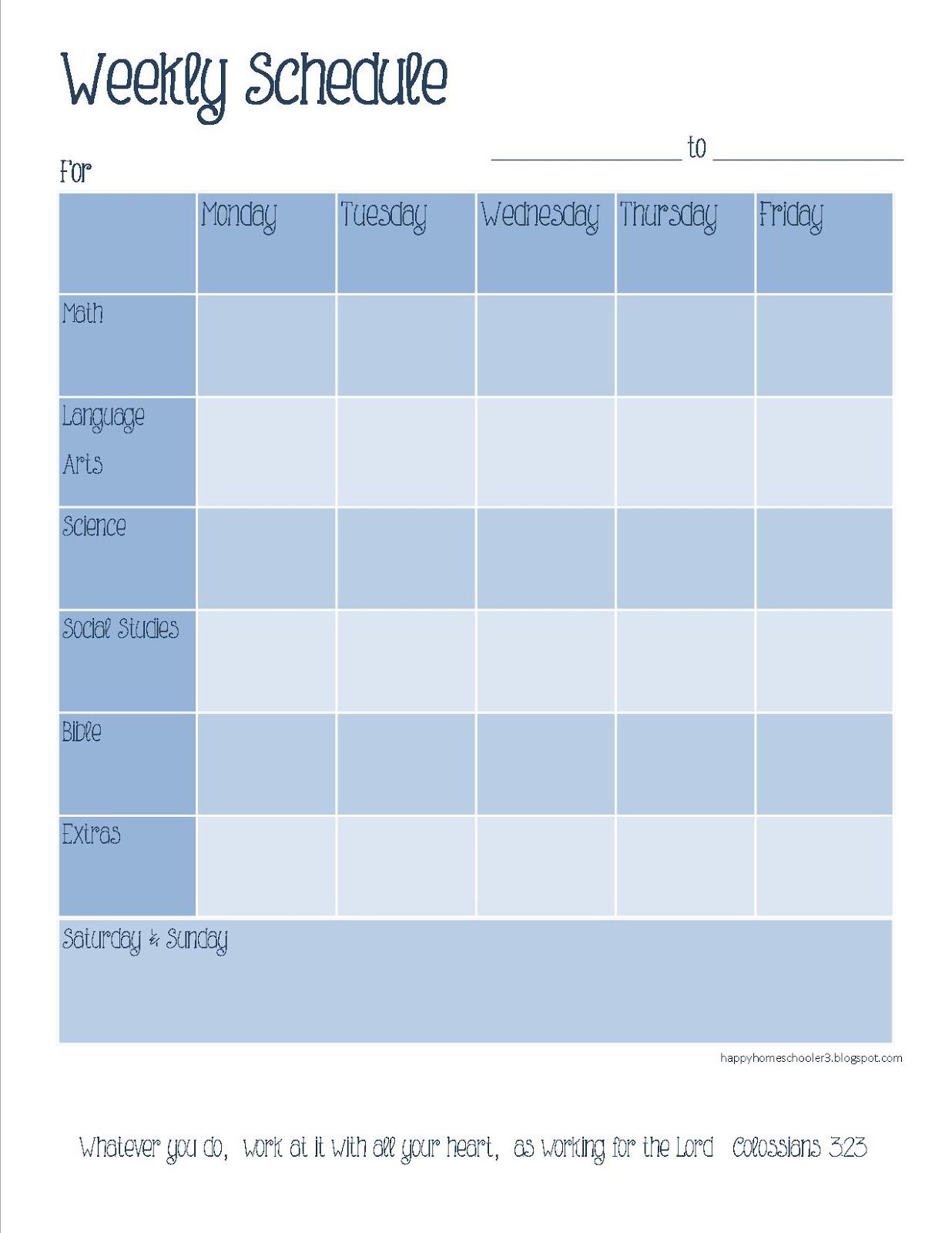 Free printable homeschool daily schedule template - unlimitedWas