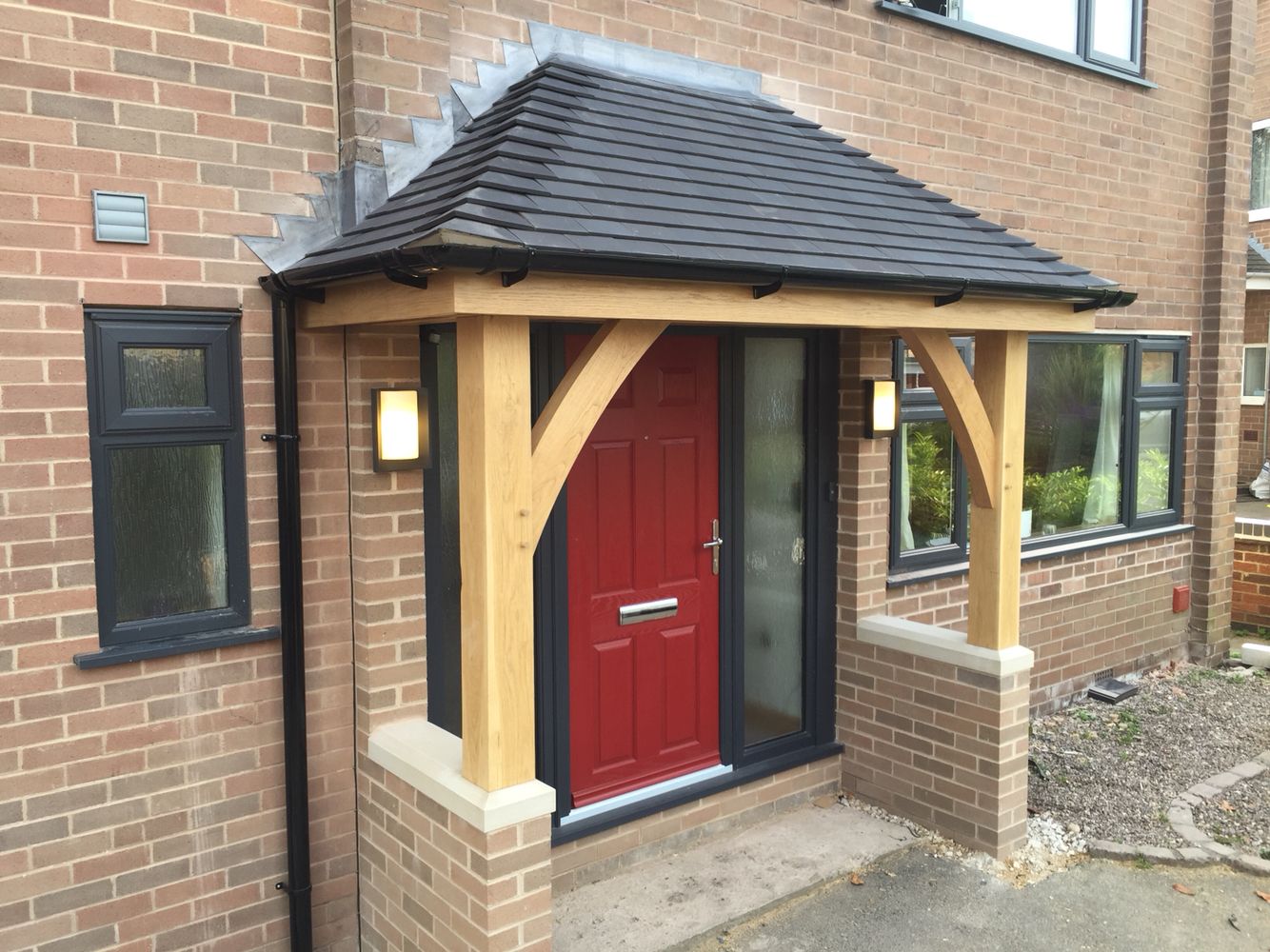 Green Oak Porch at Stramshall with a more modern style and a hipped ...