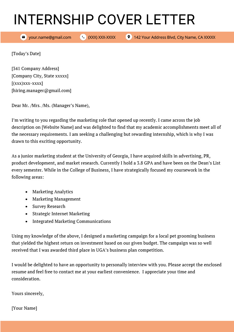 Cover Letter for Internship Example [+4 Key Writing Tips] | Resume ...