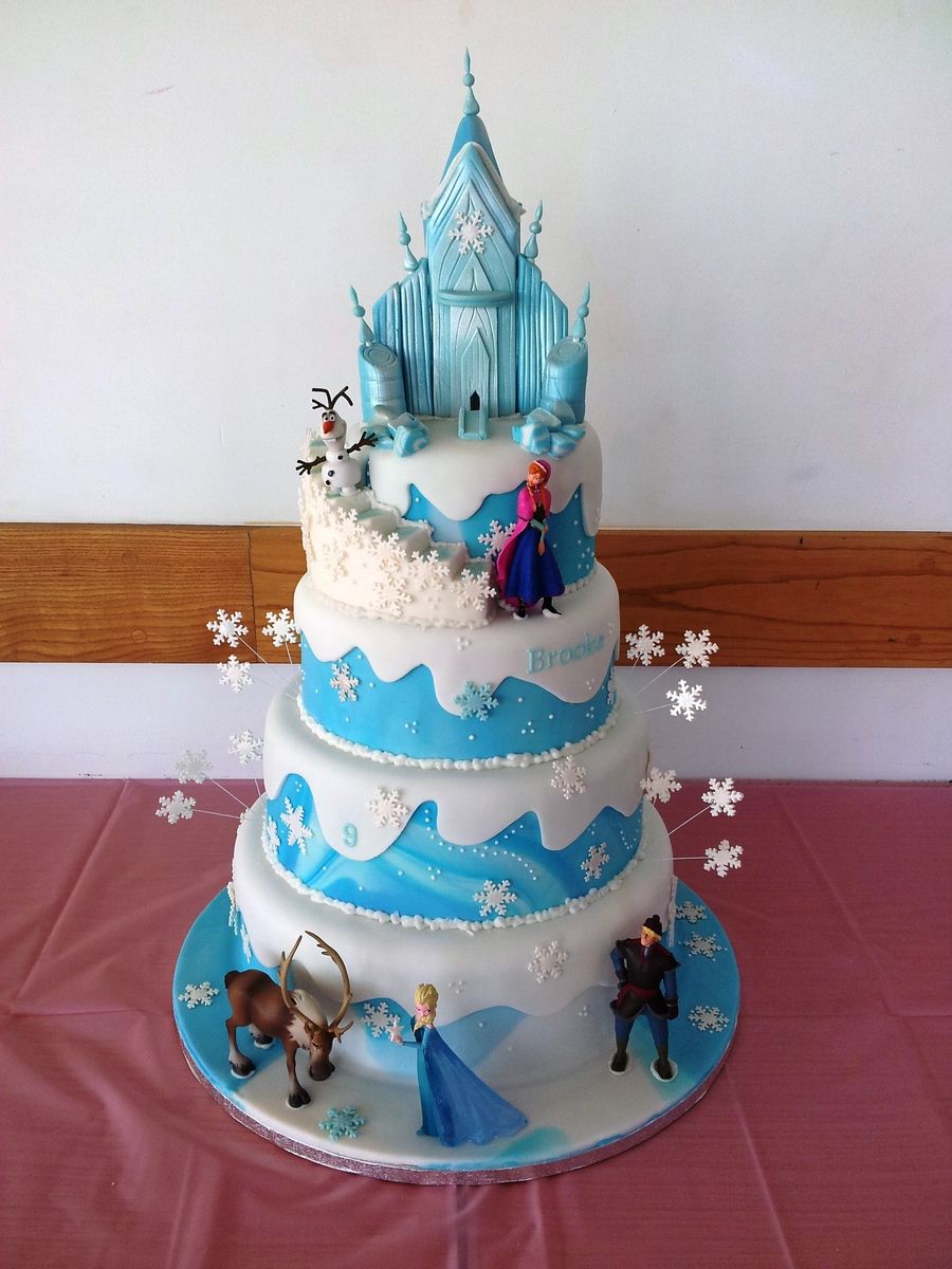 4 tier Frozen cake | Frozen birthday party cake, Frozen birthday ...