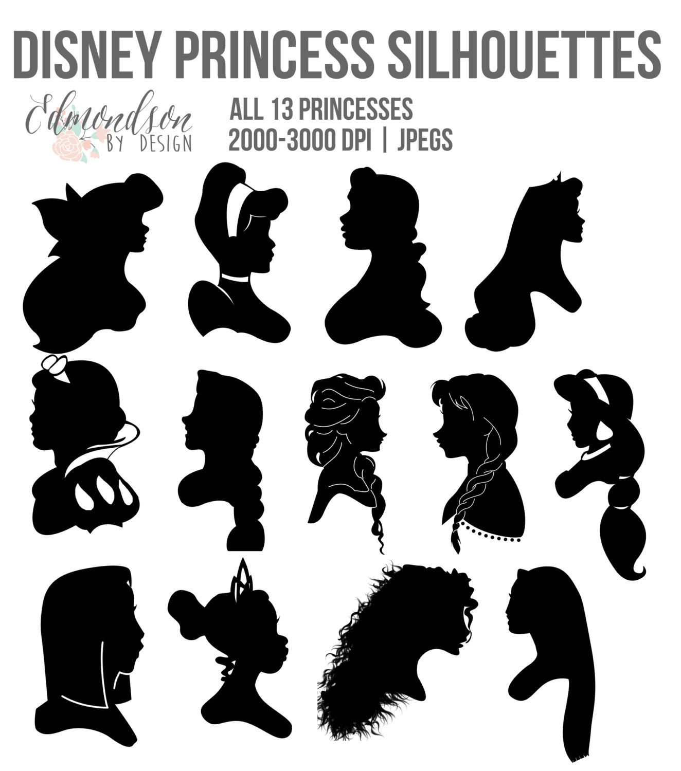 Disney Princess Silhouette JPG Black and by EdmondsonbyDesign ...