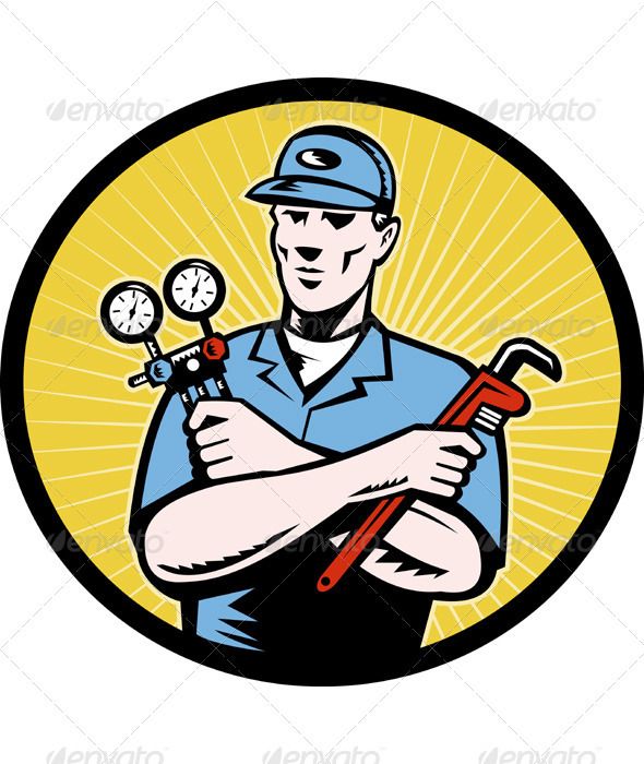 Service Technician With AC Manifold Gage Wrench | Heating and air ...