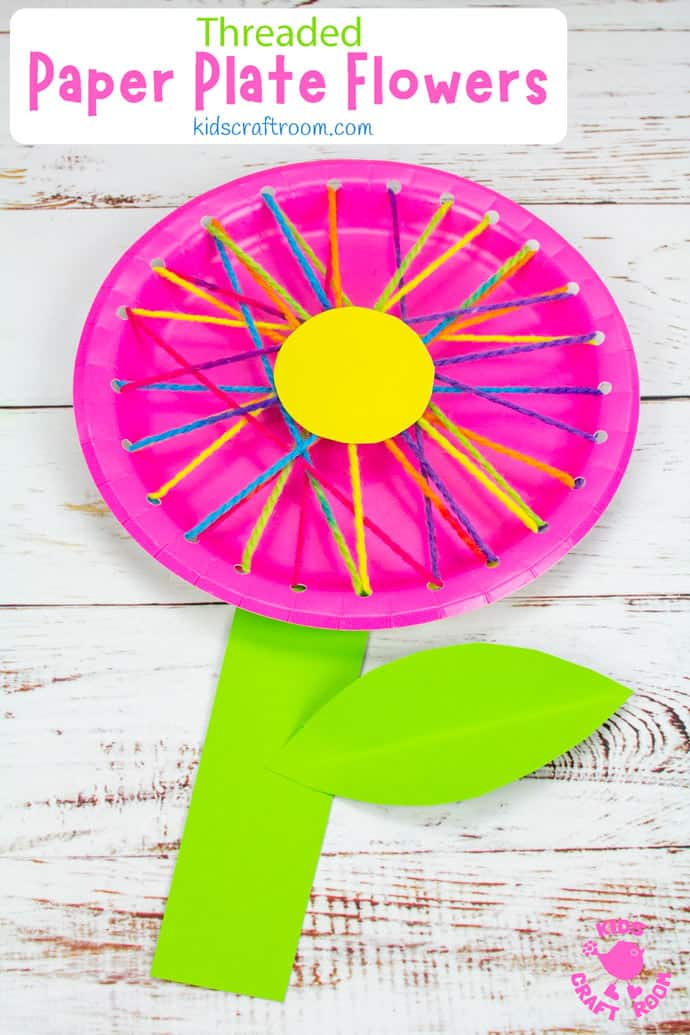 Threaded Paper Plate Flowers | Flower activities for kids, Kids craft ...