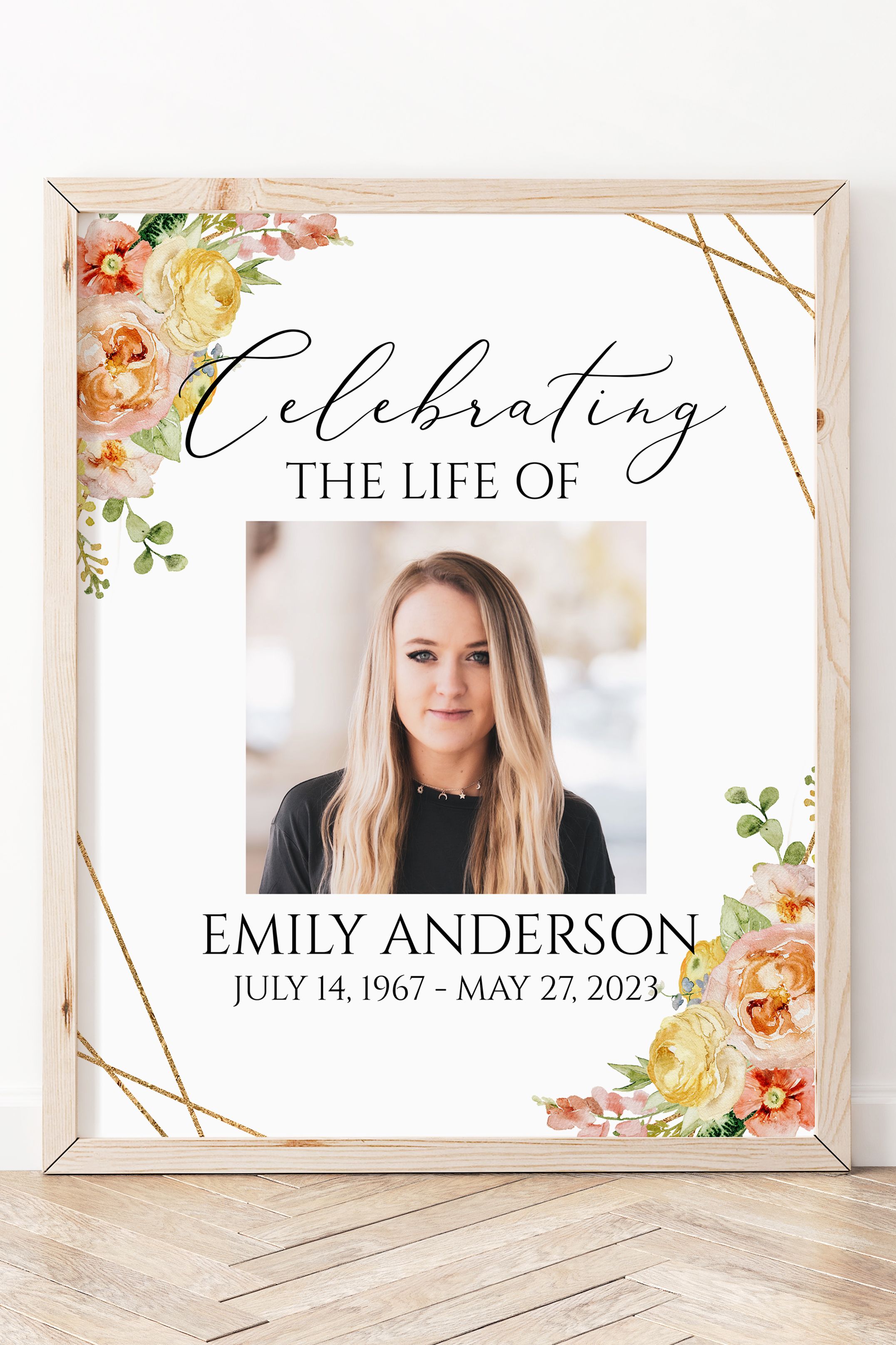 Elegant Celebration Of Life Funeral Welcome Sign Yellow Memorial Sign ...