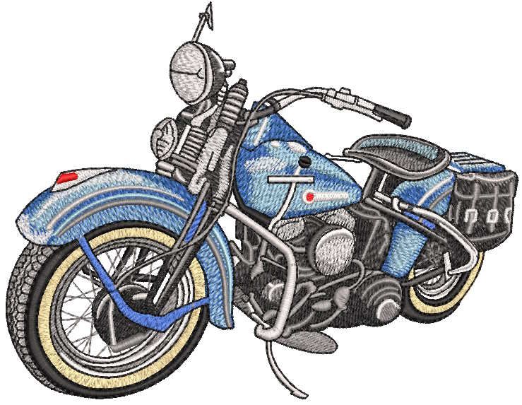 Big blue motorcycle embroidery design | Blue motorcycle, Embroidery ...