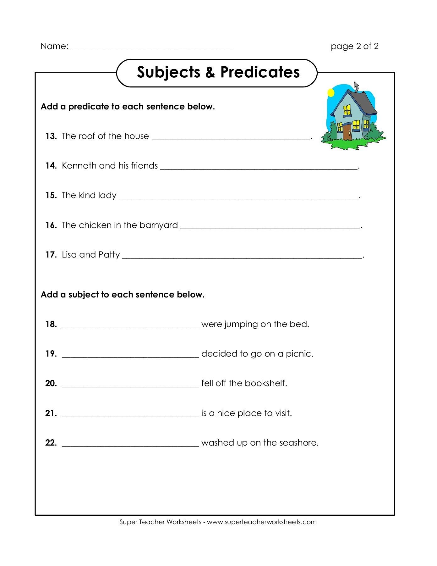 Identifying Subjects And Predicates Worksheet