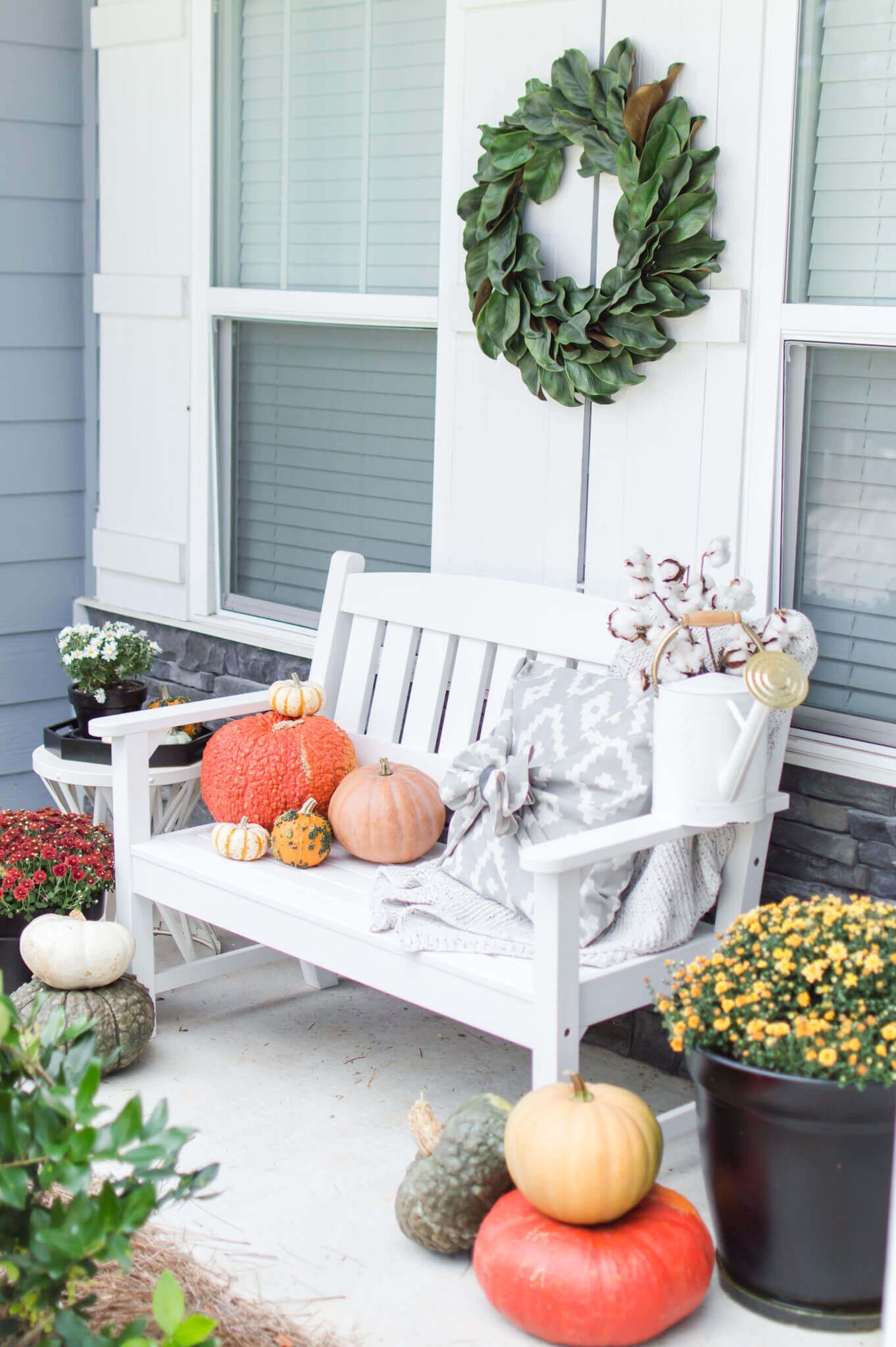 Fall Front Porch Decor Ideas With Bench