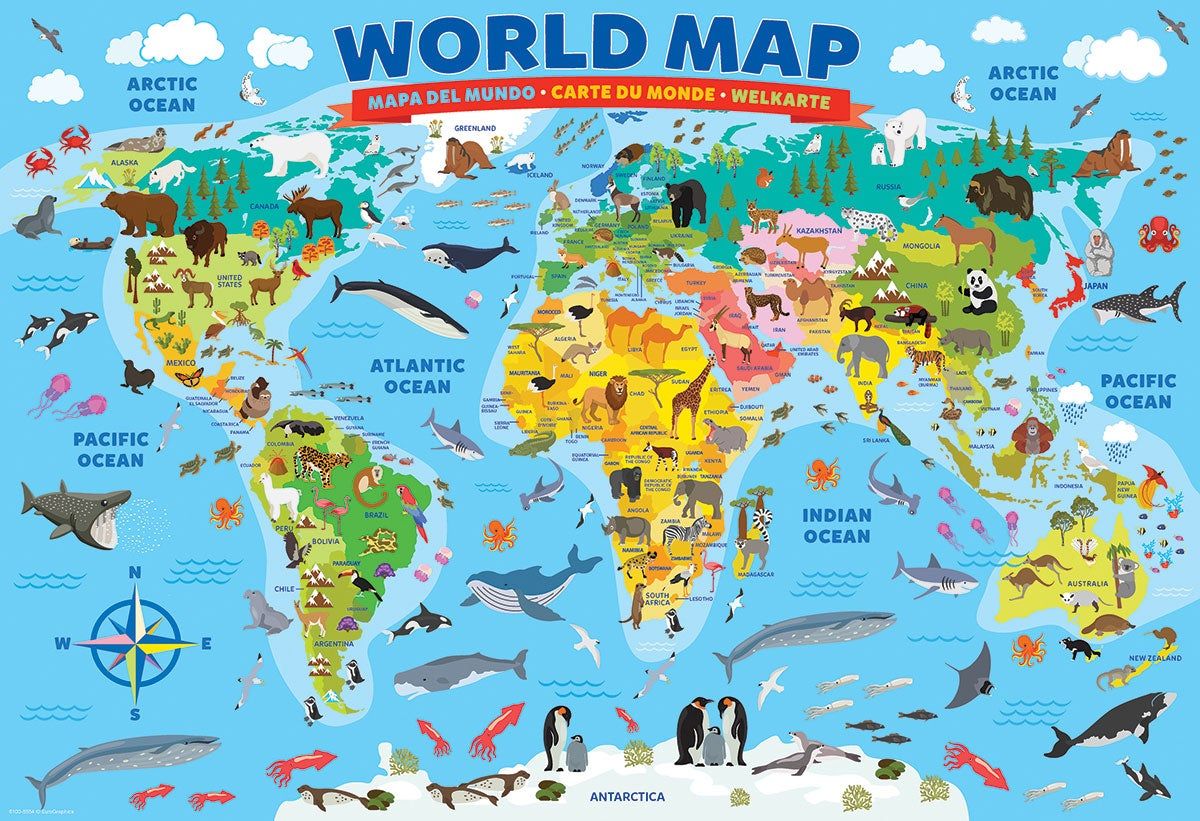 Puzzle: Educational Charts for Kids - Illustrated Map of the World ...