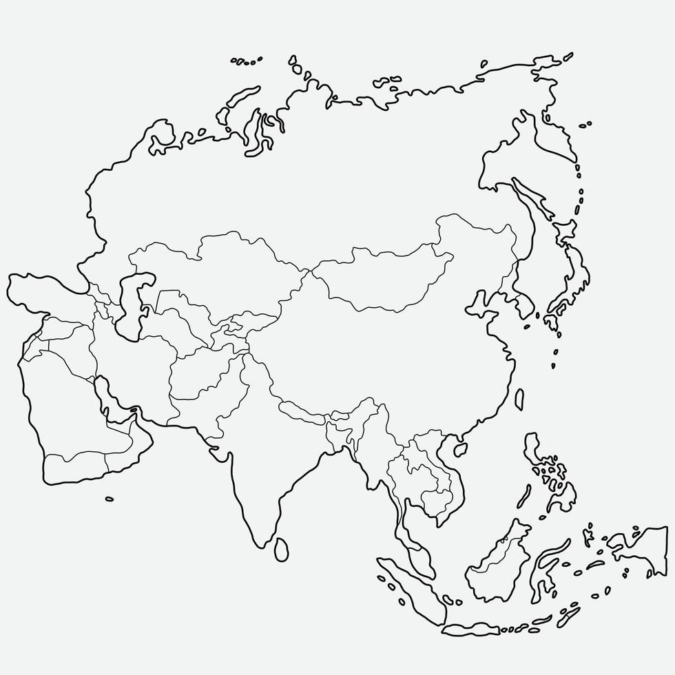 a black and white map of asia with all the countries marked in it's borders