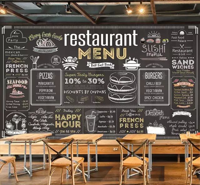 Fondo de pared 3D para café restaurante | Cafe menu design, Vintage menu,  Coffee shop menu