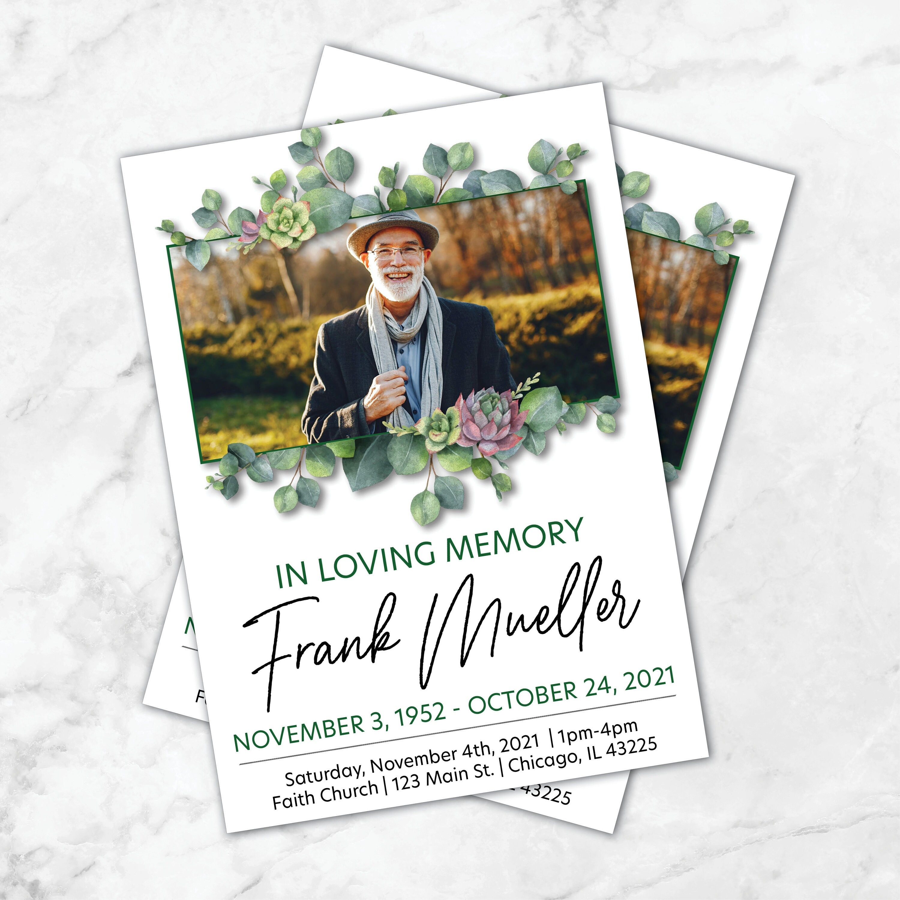 Memorial Invitation Celebration of Life Funeral Eucalyptus Print, Text ...