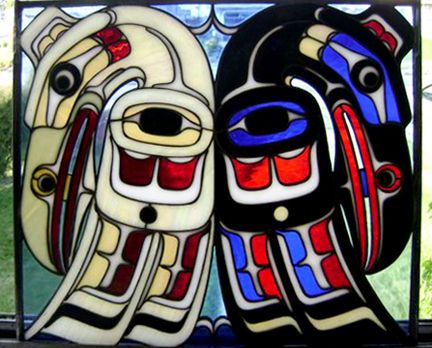 Stained Glass Northwest Coast Native American Canadian Raven Totem Art ...