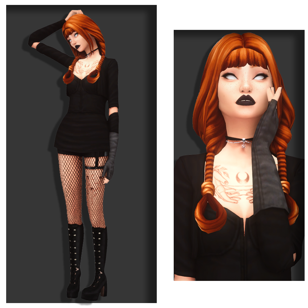 moved to @meadowsims : gothic. hair // choker // top // shorts // boots ...