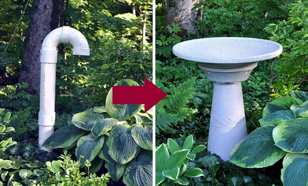 Camouflage a smelly septic vent in the garden with a birdbath. Hide