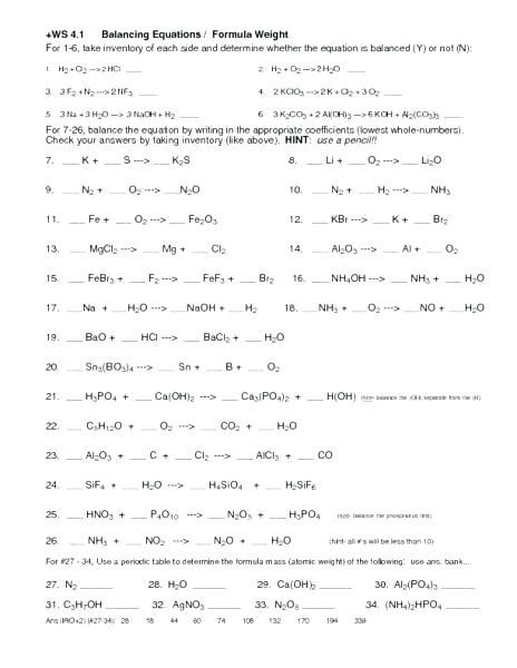 Balancing Chemical Equations Worksheet | Equations, Chemical equation