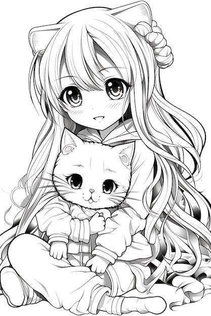 Premium Vector | Kawaii coloring page in 2024 | Manga coloring book ...