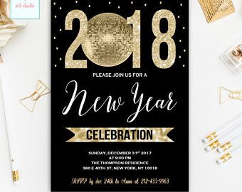 New Year Invitation, New Years Printable, Invitation Gold Glitter New ...