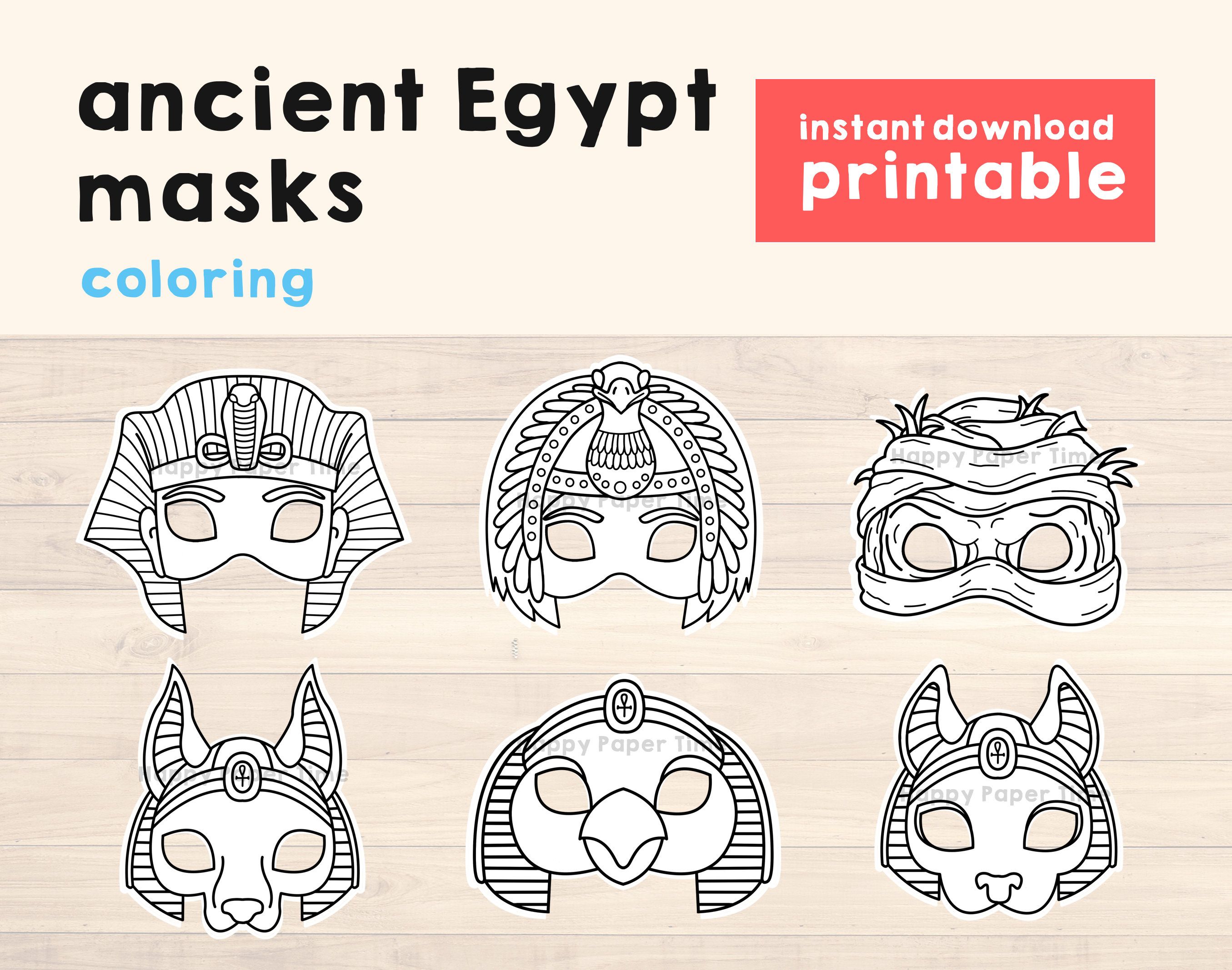 Ancient Egypt Masks Template Pharaoh Cleopatra Mummy Horus Anubis Bast ...