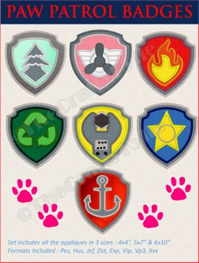 Paw Patrol Badges Shield Applique 