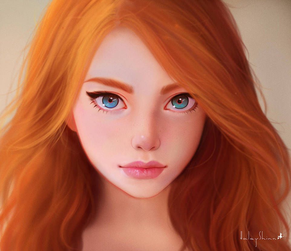 Red by haleyshinn | Digital art girl, Redhead art, Anime art girl