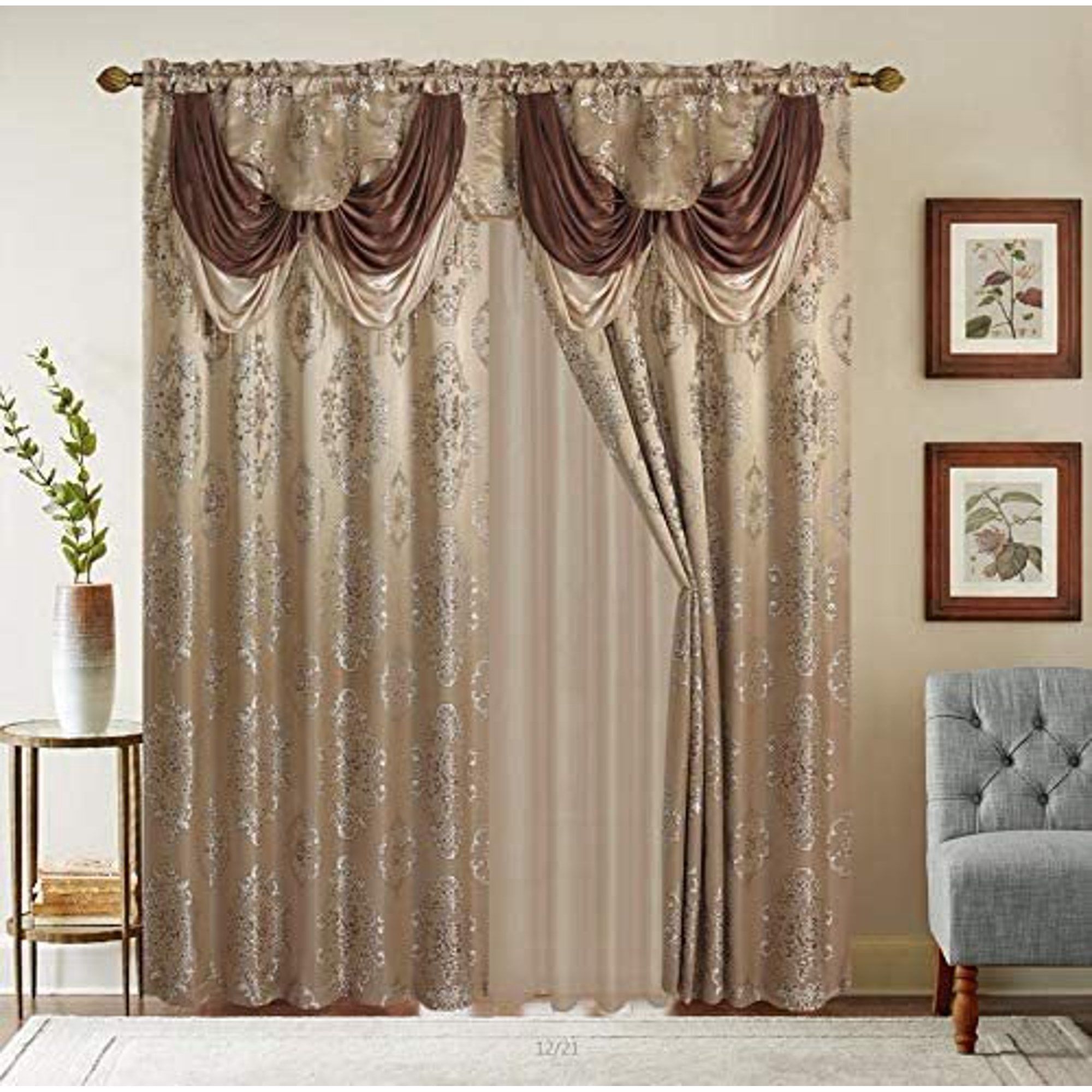 Rod Pocket Jacquard Window 84 Inch Length Curtain Drape Panels w