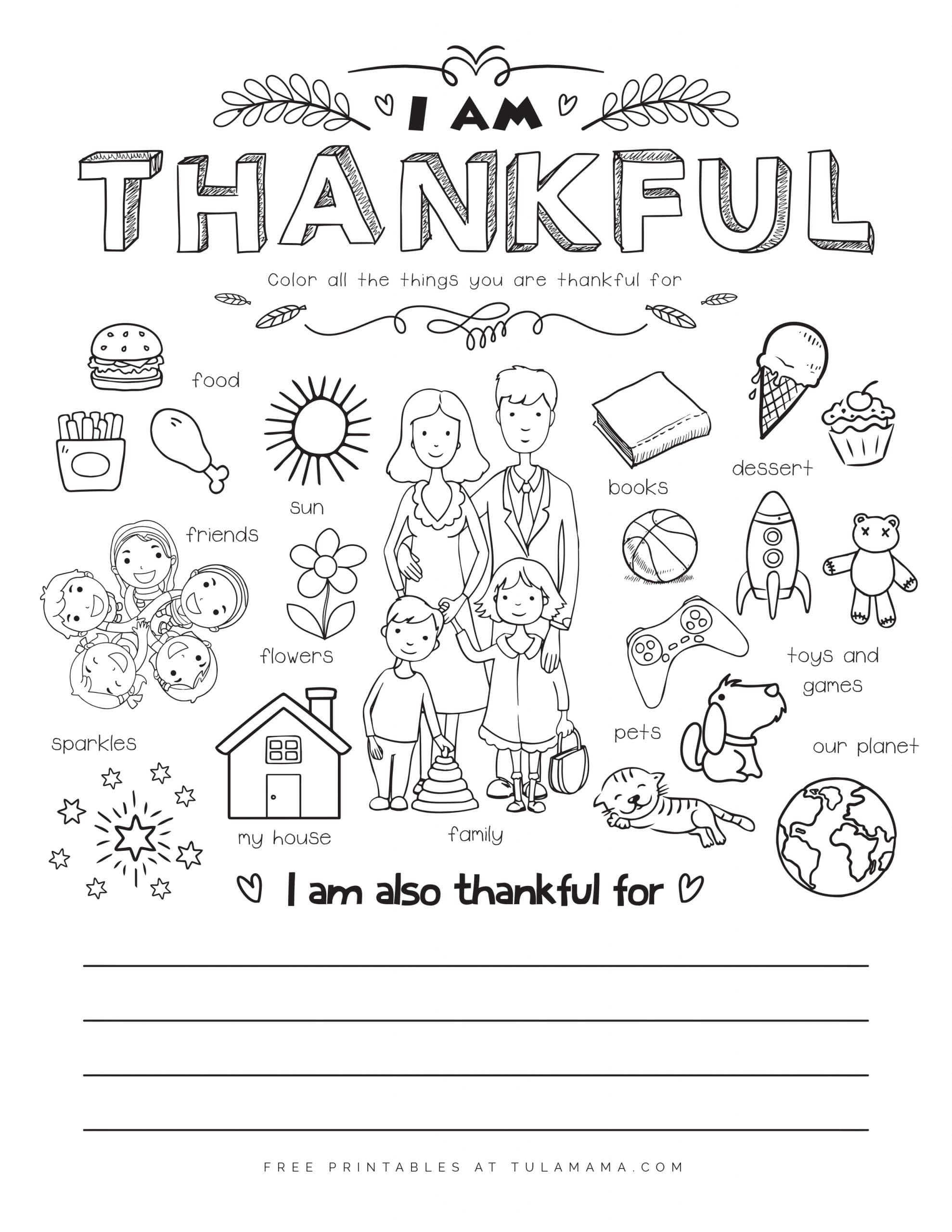 Free Printable I Am Thankful For Worksheet | Thanksgiving worksheets ...