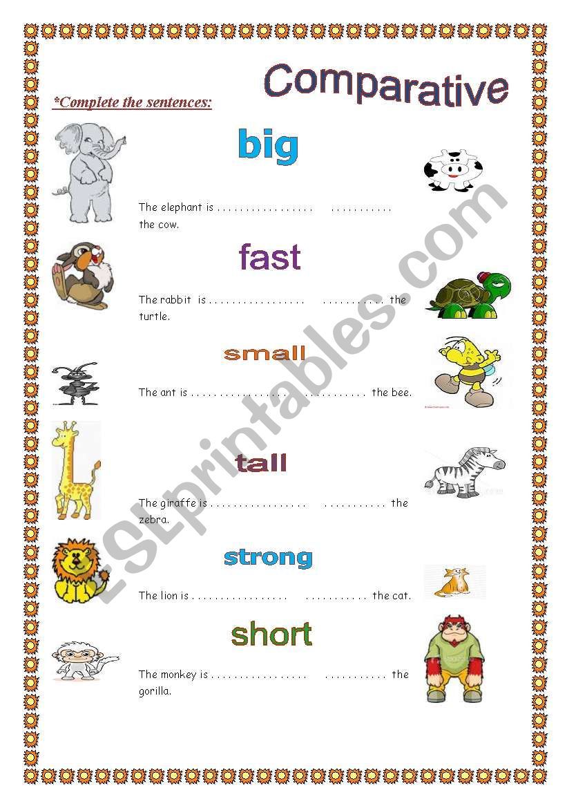 Comparative worksheet | Comparative adjectives worksheet, Preschool ...