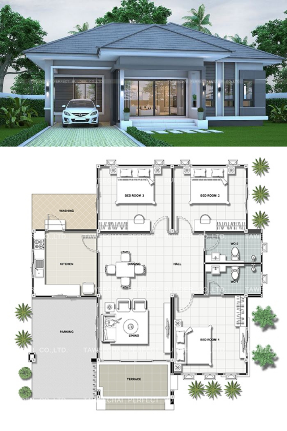 Small Bungalow House Design And Floor Plan With 3-Bedrooms Modern ...