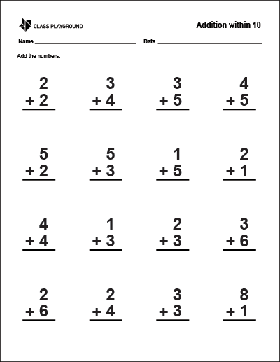 addition worksheet with numbers to 10 and two digit ones in the same place