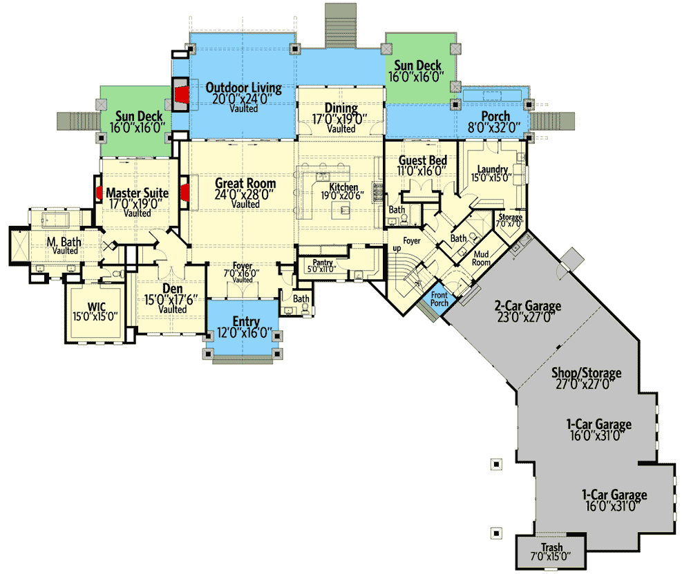 Plan 23837JD Spacious Mountain House Plan with 4Car Garage and Mountain house plans