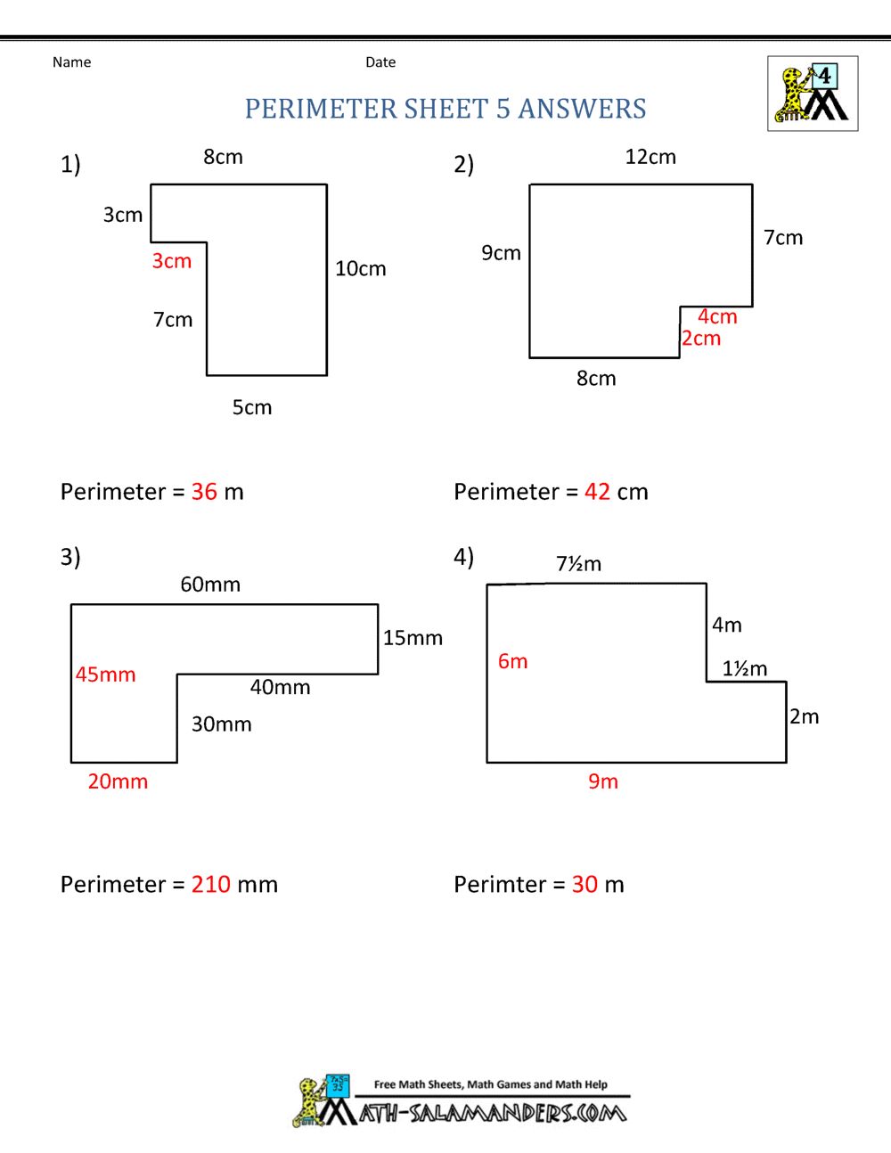 area and perimeter worksheet for kids to learn how to find the right side