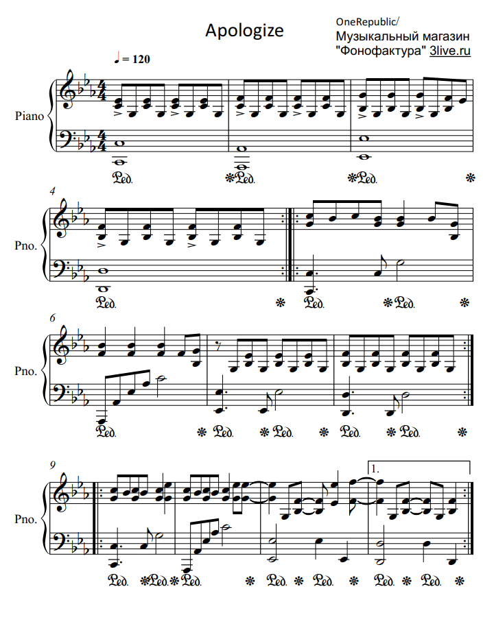 Onerepublic Apologize Sheet Music For Piano Pdf Piano Solo Sheet Music One Republic Piano Sheet Music