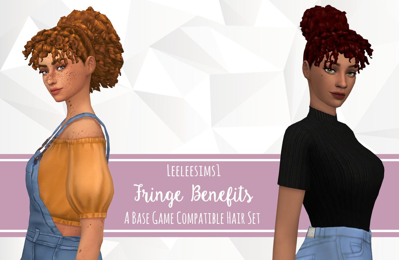 Fringe Benefits - A Base Game Compatible Hair Set | Sims 4 curly hair ...