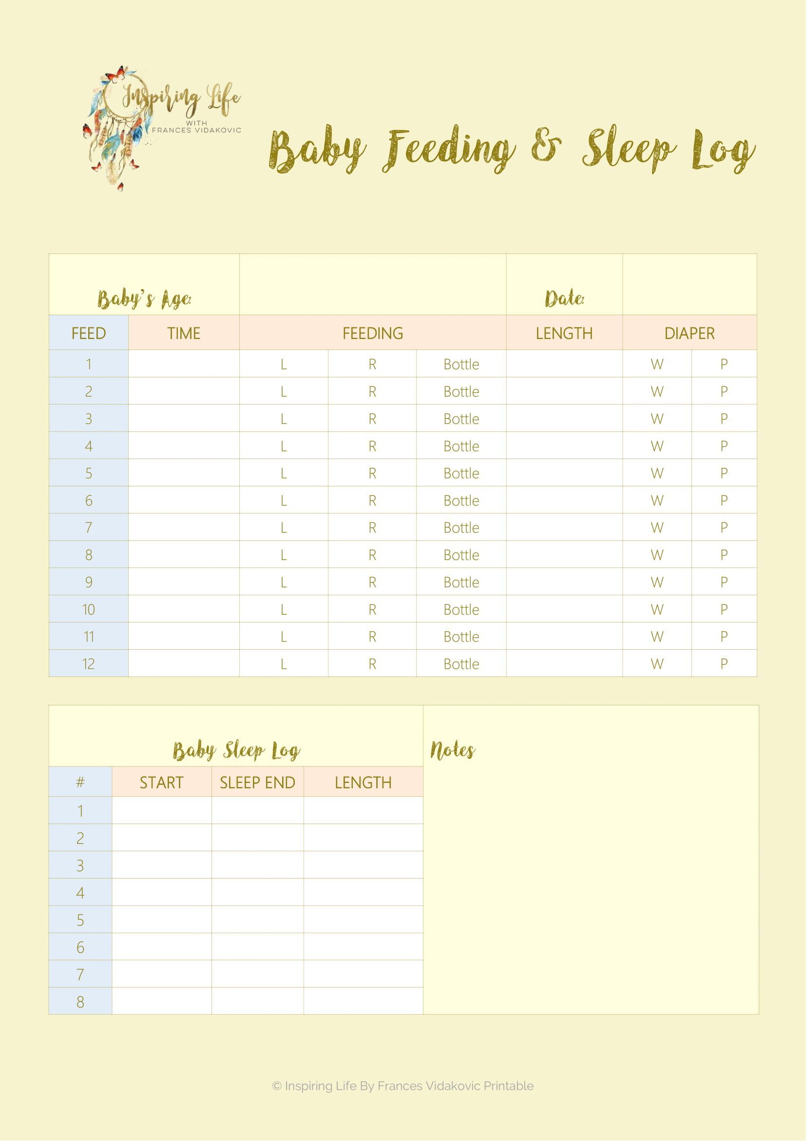 The Best Breastfeeding Log Printable - FREE Baby Feeding Log Template ...